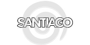 Santiago in the Chile emblem. The design features a geometric style, vector illustration with bold typography in a modern font.