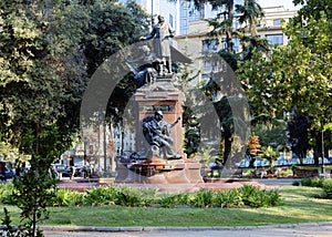 Santiago, Chile, Monument to Benjamin VicuÃ±a Mackenna in Santa Lucia square.