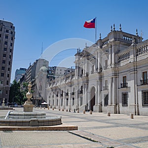 Santiago, Chile - 26 Nov, 2023: Palacio de la Moneda and Plaza Constitution photo