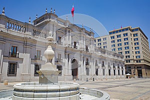 Santiago, Chile - 26 Nov, 2023: Palacio de la Moneda and Plaza Constitution photo