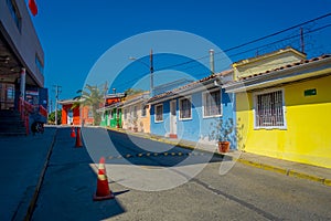 SANTIAGO, CHILE - SEPTEMBER 13, 2018: Outdoor view of colorful house buildings located in Bellavista neighborhood in