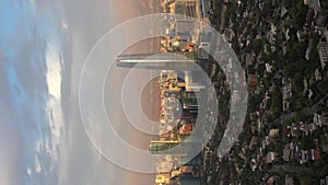 Santiago City at Sunset. Aerial View. Chile. Vertical Video