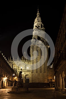 Santiago of Compostela Cathedral view at night