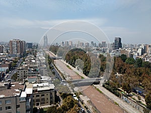 Santiago de Chile, Aerial view with the river Mapocho. Metropolis of South America photo