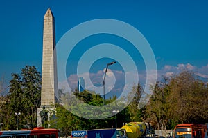 SANTIAGO DE CHILE, CHILE - OCTOBER 16, 2018: Plaza Baquedano in the center of Santiago, Chile. Large oval shaped open