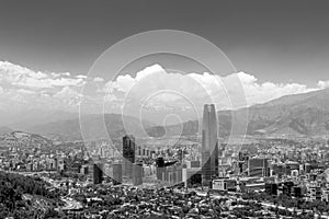 Santiago de Chile skyline black and white