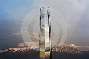 Santiago de Chile Skyscraper with Los Andes mountains in the back