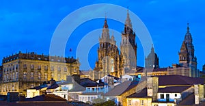 Santiago de Compostela Catedral by Night Panorama Galicia Spain