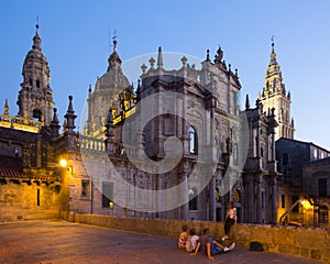 Santiago de Compostela Cathedral in evening photo