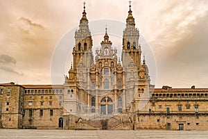 Santiago de Compostela Cathedral, Galicia, Spain. Obradeiro square in Santiago de Compostela The ending point of ancient pilgrim