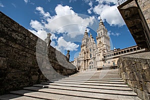 Santiago de Compostela cathedral. Low angle view