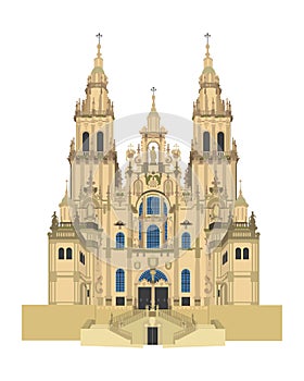 Santiago de Compostela Cathedral, Spain. Vector Illustration