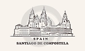 Santiago De Compostela cityscape sketch hand drawn , spain vector illustration