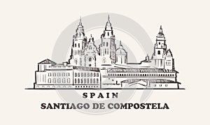 Santiago De Compostela cityscape sketch hand drawn , spain vector illustration photo
