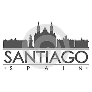 Santiago de Compostela Spain Europe Silhouette Icon Vector Art Flat Shadow Design Skyline City Silhouette Template Logo