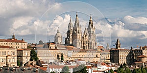 Santiago de Compostela view and amazing Cathedral of Santiago de Compostela with the new restored facade