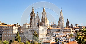 Santiago de Compostela view and amazing Cathedral of Santiago de Compostela with the new restored facade