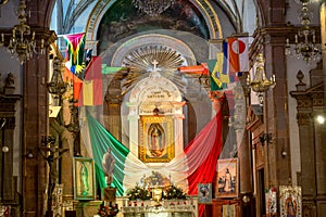 Santiago de Queretaro, Queretaro, Mexico - November 09, 2022: Virgin of Guadalupe inside the Church and Sanctuary of the
