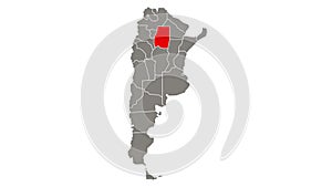 Santiago del Estero blinking red highlighted in map of Argentina