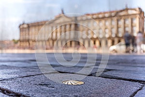 Long exposure of pilgrims shell in Obradoiro plaza photo