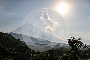 Santiaguito Erupting with Santa Maria at the background on a sunny morning, Altiplano, Guatemala photo