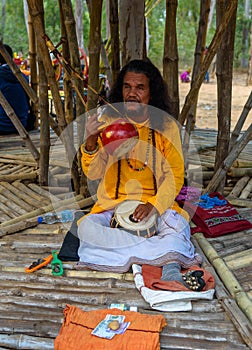 An Indian folk singer or Baul,.