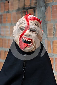 Unidentified person is seen wearing a horror mask in the Acupe district in the city of Santo Amaro, Bahia