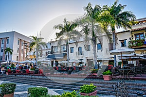 Santo Domingo, Dominican Republic. Famous place Las Atarazanas in Spanish Square with prestigious restaurants.