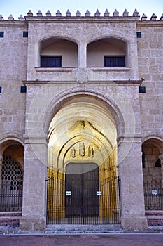 Santo Domingo, Dominican Republic. View of famous Cathedral in Columbus Park, Colonial Zone.