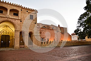 Santo Domingo, Dominican Republic. View of famous Cathedral in Columbus Park, Colonial Zone.