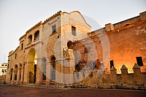 Santo Domingo, Dominican Republic. View of famous Cathedral in Columbus Park, Colonial Zone.