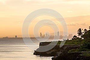 Santo Domingo at sunset view from afar