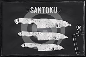Santoku knife. Vector sketch chalk illustration design photo
