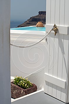 Santorini architectural detail on Fira and Oia town in summer traveling time