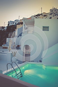 Santorini balcony with swimming pool.
