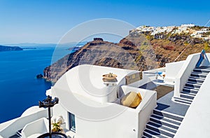 Santorini Caldera cliff top panoramic stunning view Fira Greece