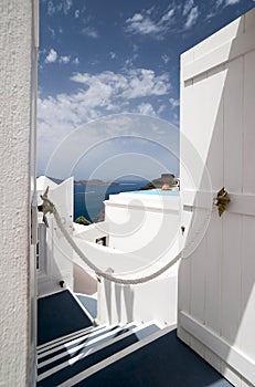 Santorini Caldera view trough the open door
