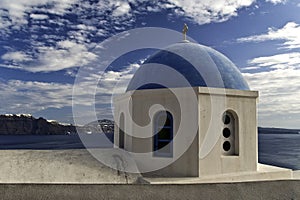 Santorini Church Against Cloudy Sky
