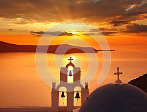 Santorini Churches in Fira, Greece photo