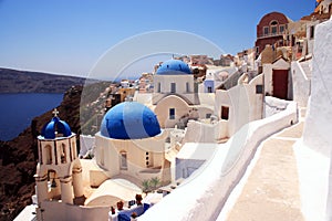 Santorini churches and lane