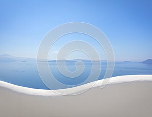 Santorini concept background. Greece, Santorini island - white architecture and blue sea and sky. Abstract background, empty space