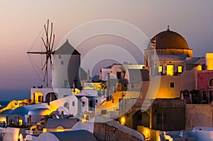 Santorini with famous windmill in Greece, Oia village