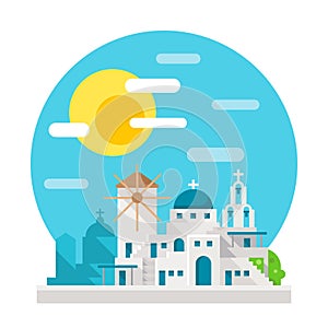 Santorini flat design landmark