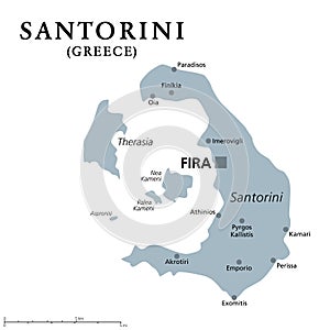 Santorini, gray political map, Greek island, part of Cyclades