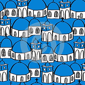 Santorini greece island seamless pattern, Vector illustration