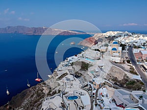 Santorini, Greece. Oia, white village, famous attraction of Greek Cyclades Islands, Aegean Sea