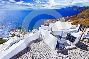 Santorini, Greece - Scenic view of Caldera, Oia white village