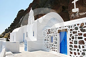 Santorini, Greece: traditional typical white and blue church