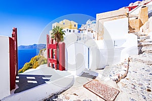 Santorini, Greece - White village of Oia withe cobblestone narrow streets