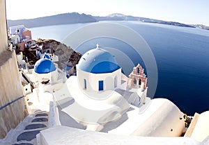 Santorini greek island blue dome churches
